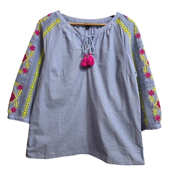 NWT Talbots Womens Boho Cottagecore Peasant Coastal Cowgirl Embroidered Top M - Picture 1 of 10